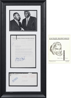 1962 Martin Luther King Jr. Signed Typed Letter Referencing Jackie Robinson Hall of Fame Dinner In Framed 14 1/2 x 25 Display With Original Program Signed By Nelson Rockefeller (Beckett MINT 9 & JSA)